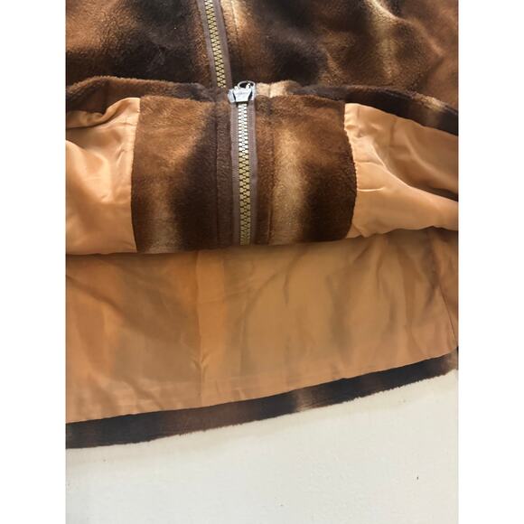 Jordan Faux Fur Zip Vest Brown Tan Ombre Animal Print 90s Y2K Cozy Layer large - Picture 4 of 7